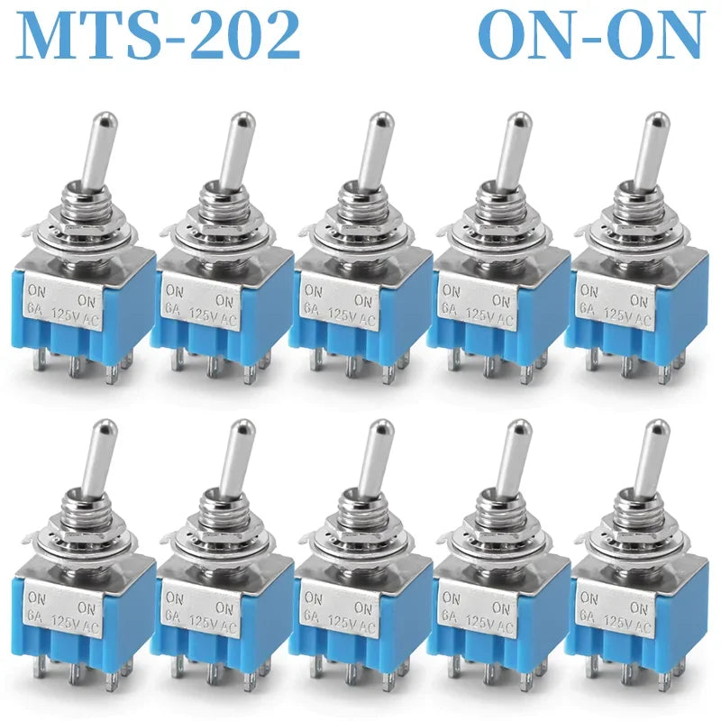 10pcs MTS-102 103 MTS-202 203 Toggle Switch 6A 125VAC on on SPDT 6mm Mini Switch DPDT on off on Waterproof Cap