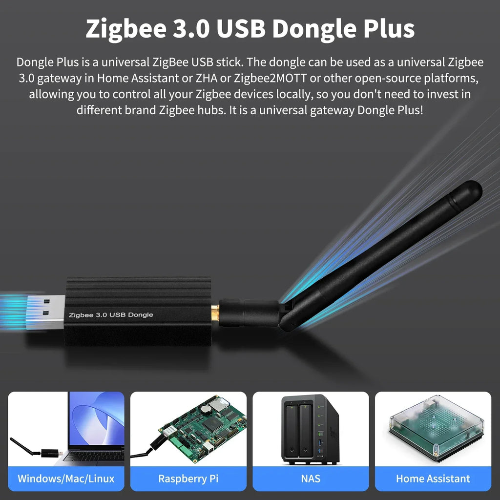 Haozee Zigbee 3.0 USB Dongle Plus Stick Universal Zigbee Gateway Hub With Antenna Compatible Zigbee Series 2MQTT Home Assistant