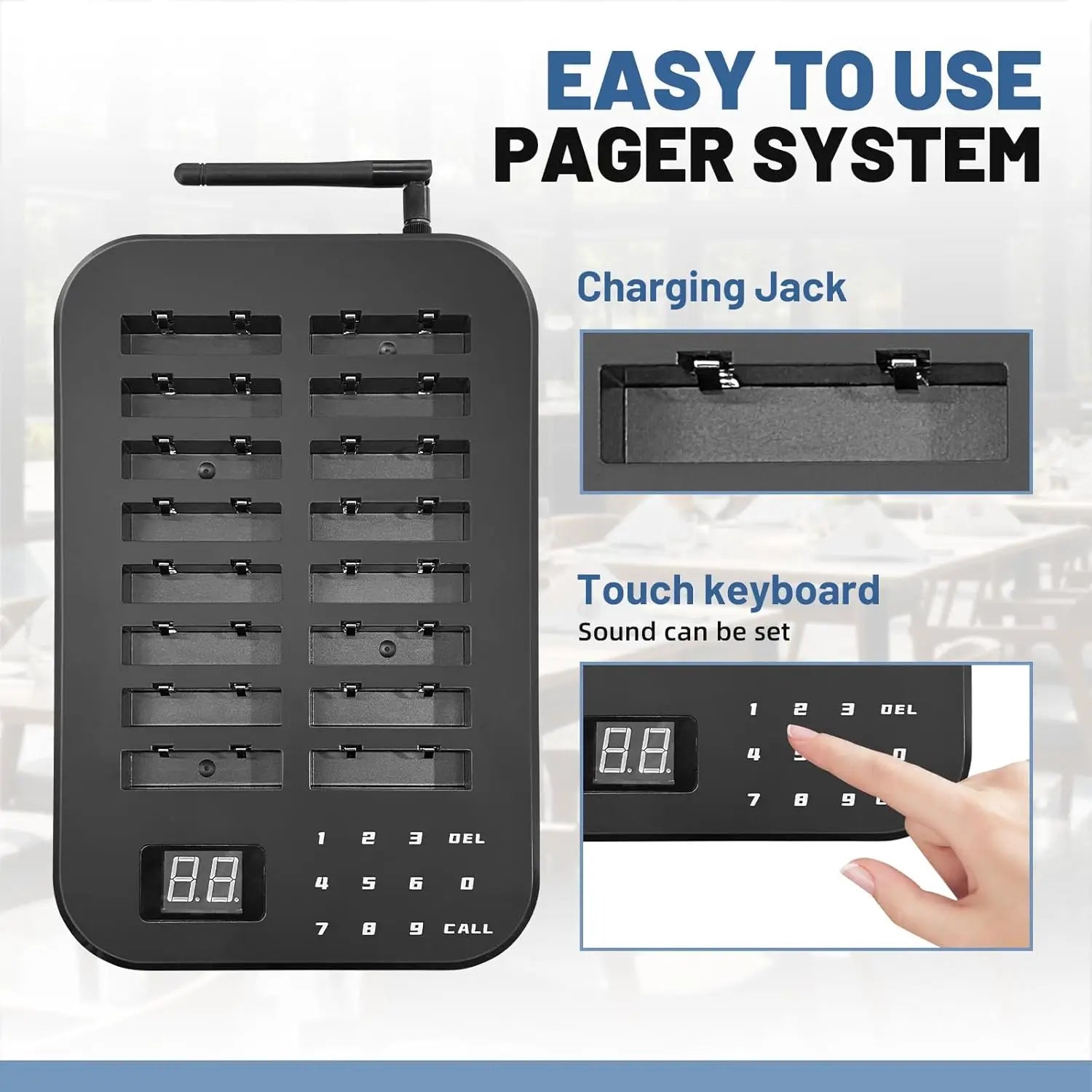 Waterproof Wireless 16-Pager Paging System 200m Range for Restaurants Food Trucks Nursing Home Vibration Flashing Buzzer Call