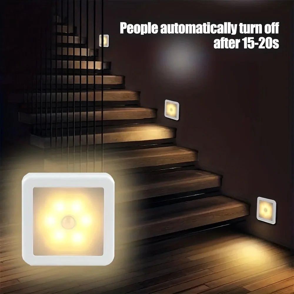 1pc 6-LED motion sensor night light, square induction lamp, LED wall lamp, office interior decoration light, office staircase