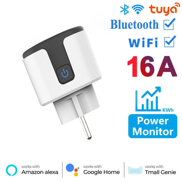 20A AC100-240V Wifi Smart Plug Smart Socket EU Power Monitor Outlet Alexa Google Home Voice Control Tuya Smart Life APP