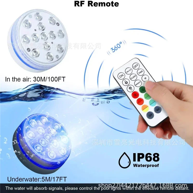 Updated IP68 RGB Submersible 13LED Underwater Light with Remote Control Underwater Pool Light Bright Lamp for Pond/Pool/Aquarium