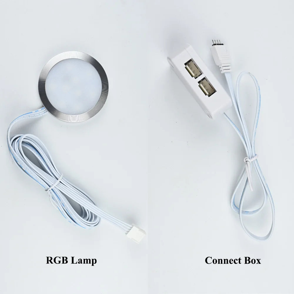 2-9Pcs Homekit WiFi Round RGB LED Under Cabinet Closet Light Furniture Dimmable Wardrobe Lamp 12V Siri Voice Control APP Remote