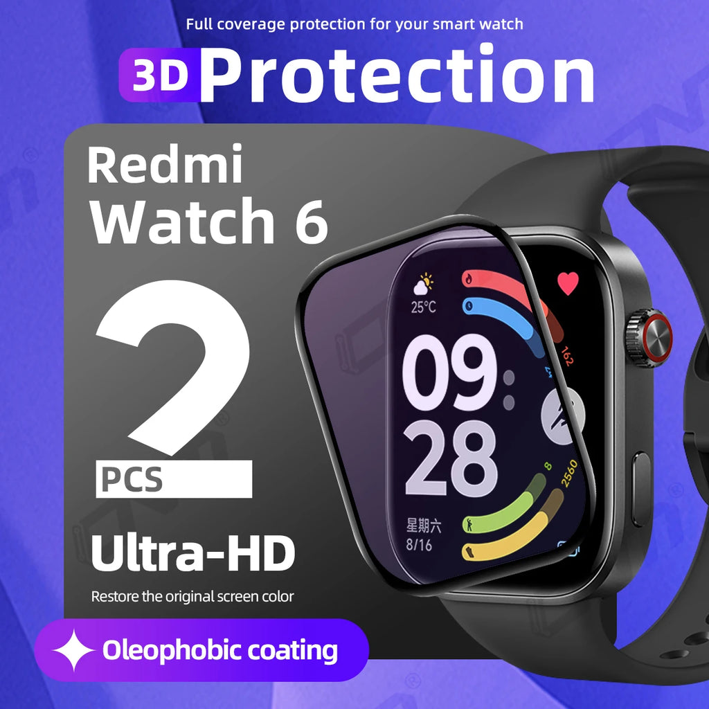 3D Protection Film for Xiaomi Redmi Watch 6 Screen Protector, Full Coverage Anti-scratch for Watch6 Accessories ( Not Glass )