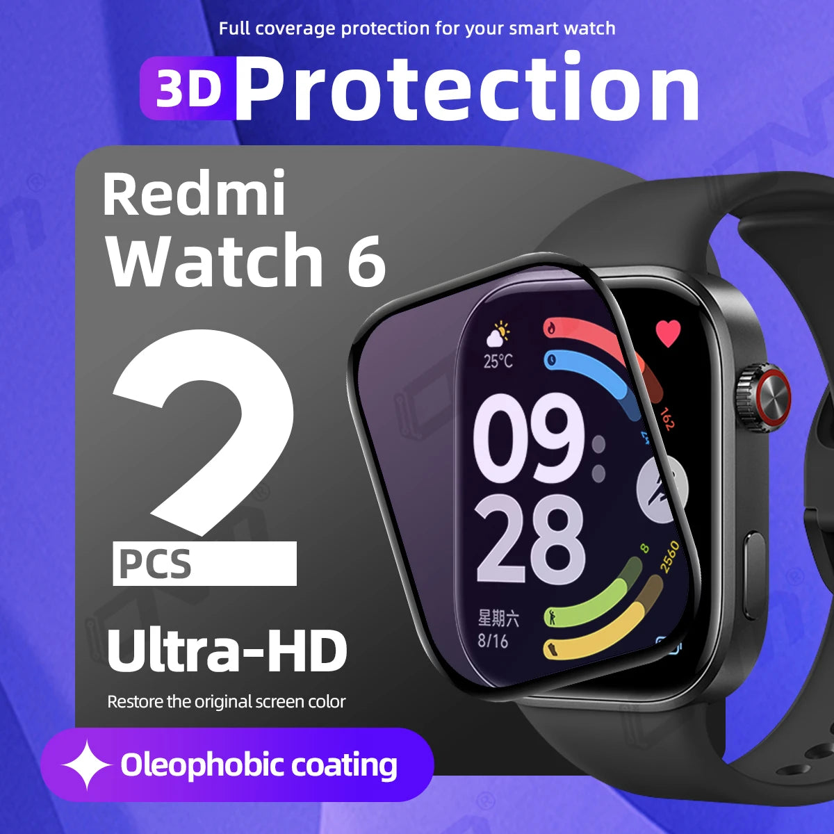 3D Protection Film for Xiaomi Redmi Watch 6 Screen Protector, Full Coverage Anti-scratch for Watch6 Accessories ( Not Glass )