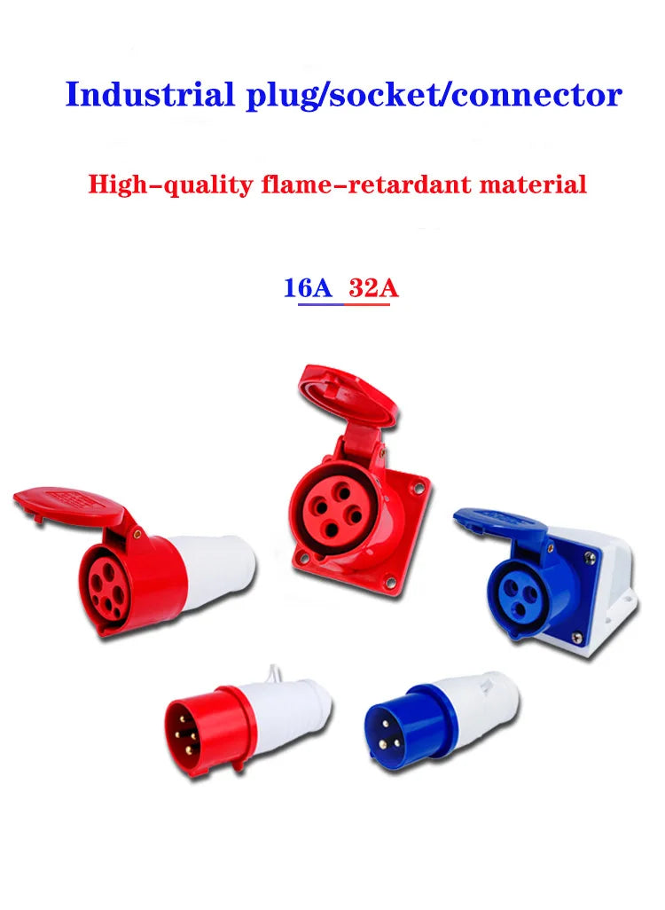 IP44 Industrial Plug and Socket Waterproof Connector 3PIN 4PIN 5PIN 16A/32A  Waterproof Electrical Connection Wall Mount Socket