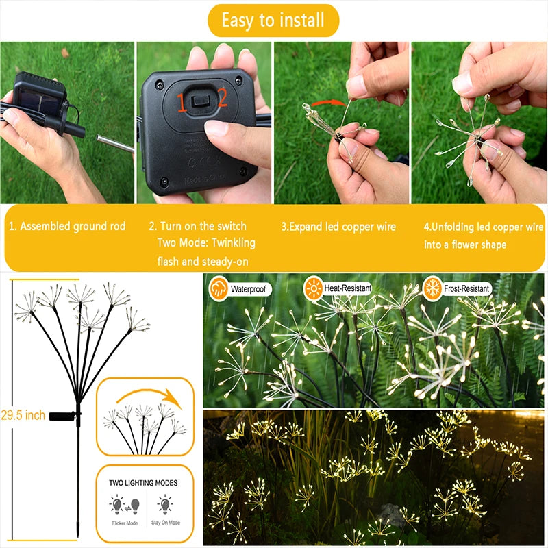 Solar Garden Light, Swaying Starburst Lights, Waterproof Outdoor Lamp, Yard Patio Pathway Decoration Warm White