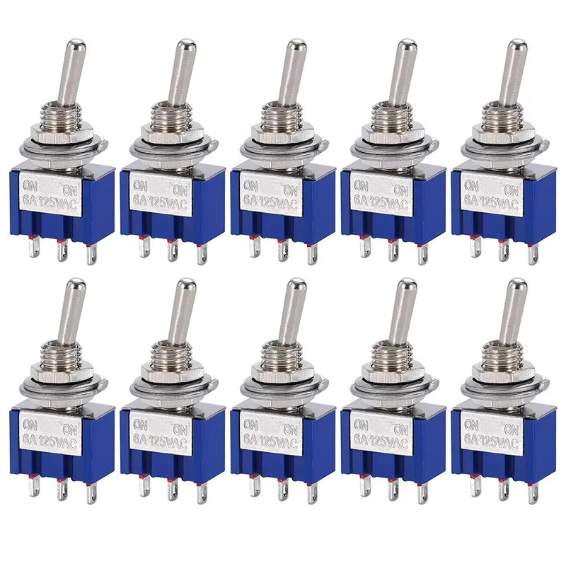 10PCS SPDT Mini Toggle Switch ON-Off-ON/ON-ON MTS202 203 Miniature Power Button Switch AC125V/6A Rocker Switch MTS-102 103