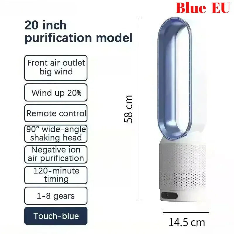 Smart Bladeless Fan with Remote Control 8 Gear Wind Speed Intelligent Timing 90° Oscillating Quiet Cooling Fan for Home Office