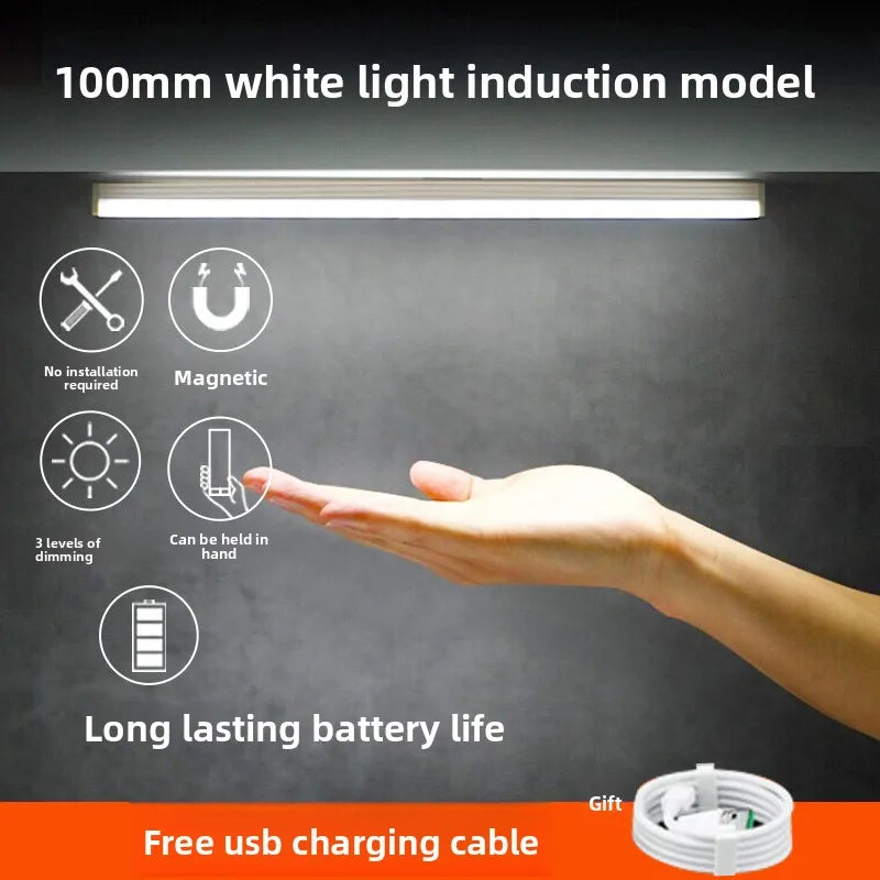 USB Rechargeable LED Motion Sensor Light Strip Magnetic No Drill Installation Under Cabinet Lighting for Closet Kitchen