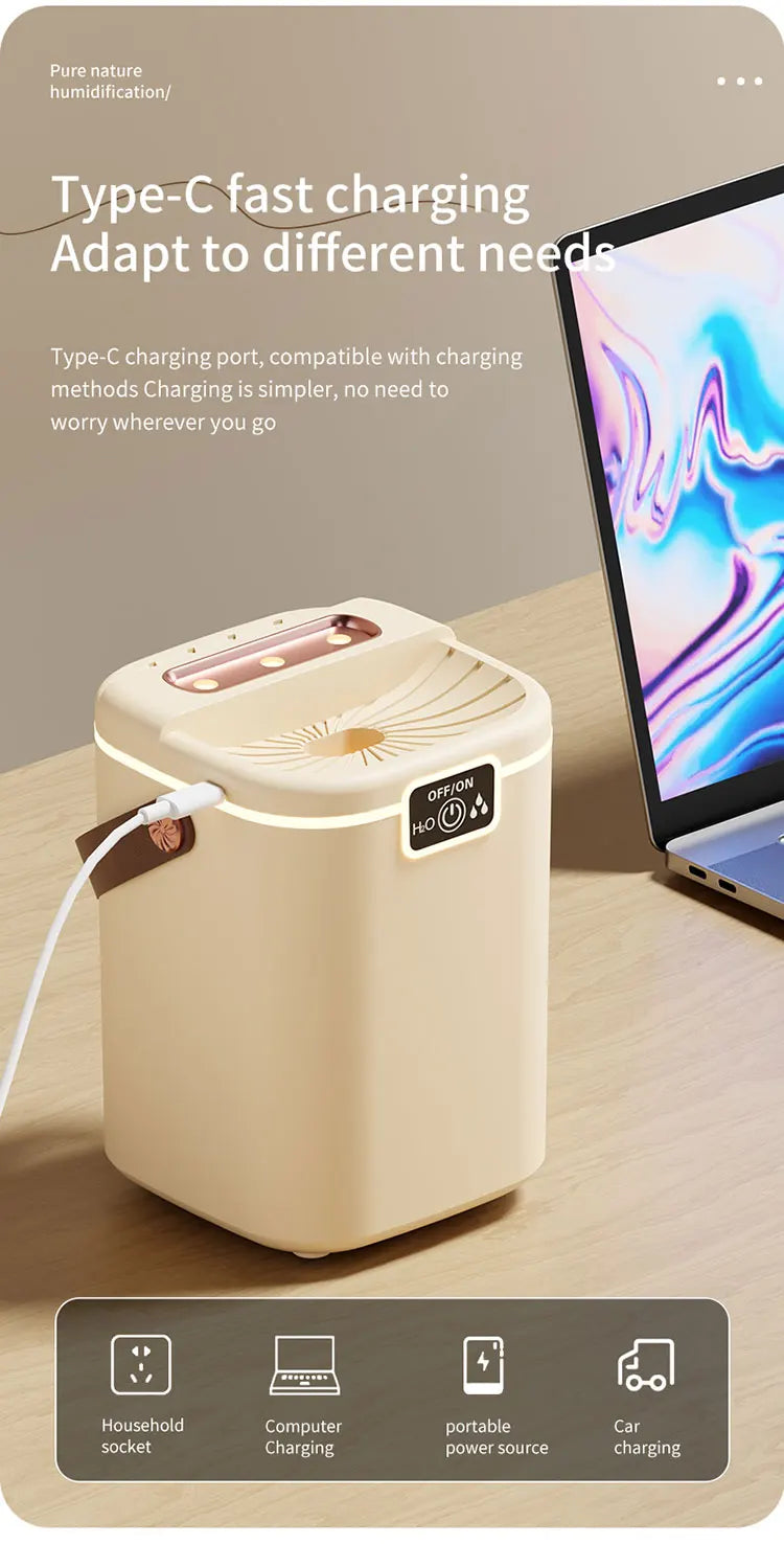 TINSOL 2L Large-Capacity Humidifier with Triple Nozzles and Night Light, Type-C Port, Air Purifier for Bedrooms and Living Rooms