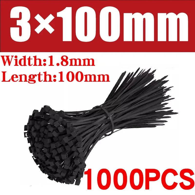 500/1000PCS Plastic Nylon Cable Ties Self-locking Cord Ties Straps Adjustable Cables Fastening Loop Home Office Wire Zip Ties