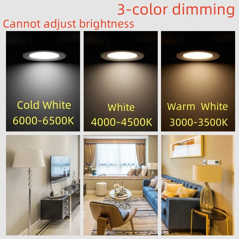 Dimmable LED Downlight Tri-tone light  110/220V Spot  5W 7W 9W 12W 15W Recessed in LED Ceiling Downlight Light Warm white Lamp