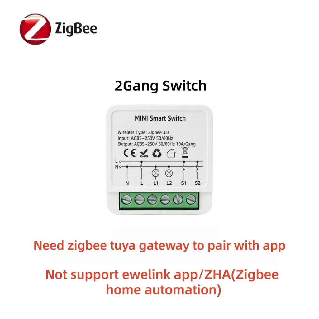 Zigbee Tuya Smart Switch Smart Life 10A/16A 1/2CH DIY Relay Breaker 2 Way Control For Alexa Google Home Assistant 2MQTT Gateway