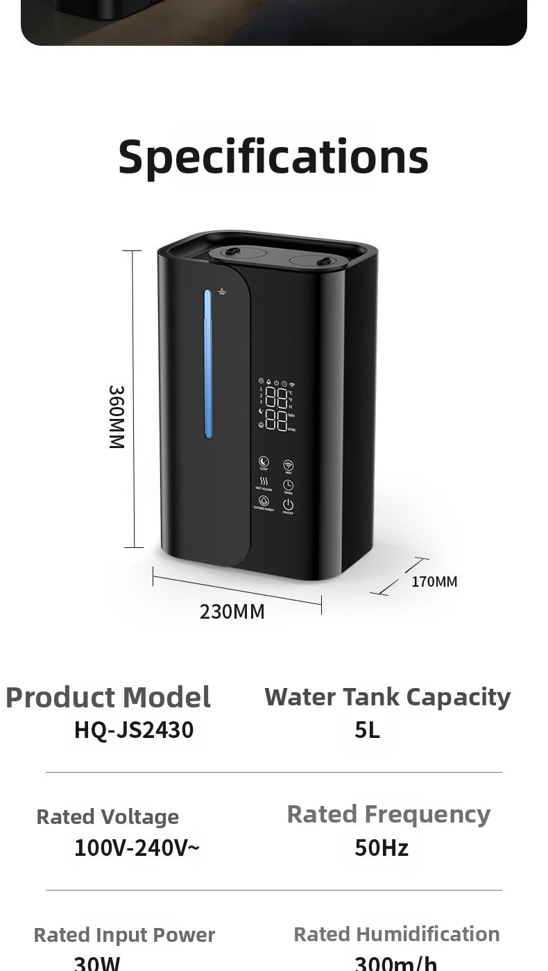 Smart WiFi Humidifier - Ultrasonic Dual Mist Air Humidifier for Large Room, 300ml/h Super Quiet 28dB, APP Control with Auto Mode