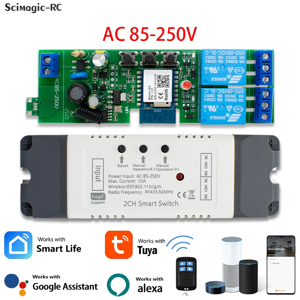 Tuya Smart Wifi Switch Module 12V 32V 220V RF 433 Radio Remote Control 1/2/4 Channels Relay for Alexa Google Home Smart Life