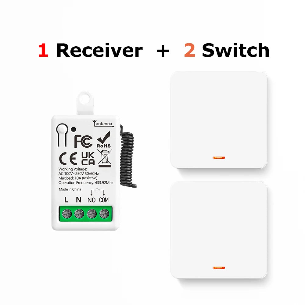 433MHz Smart Light Switch AC 110V 220V Receiver and 1/2/3Gang 86 Wireless Push Button Switch Transmit 50m for Home Improvement