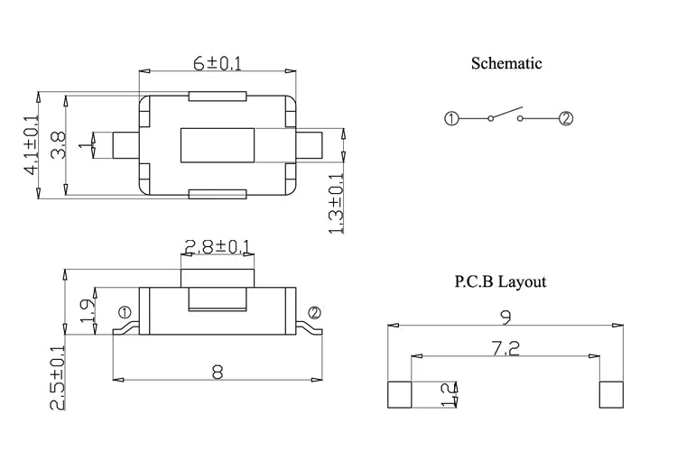 50PCS 4x6/3x6mm H 2.5mm 2Pin Tactile Push Button Switch Phone Button SMD Micro Momentary Switch PCB Mounting