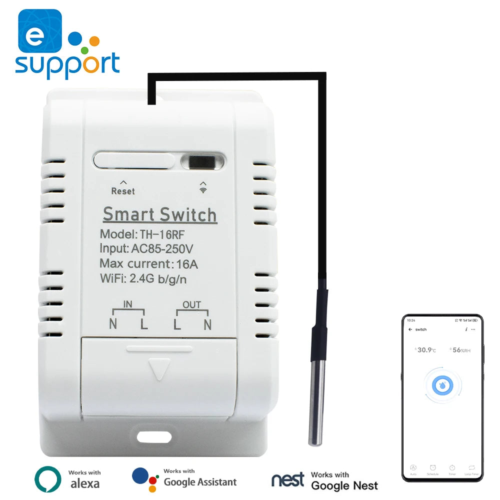 Smart Temperature Humidity Wifi Switch 10A 2000W Intelligent Monitoring Thermostat Compatible with Ewelink Alexa Google Home