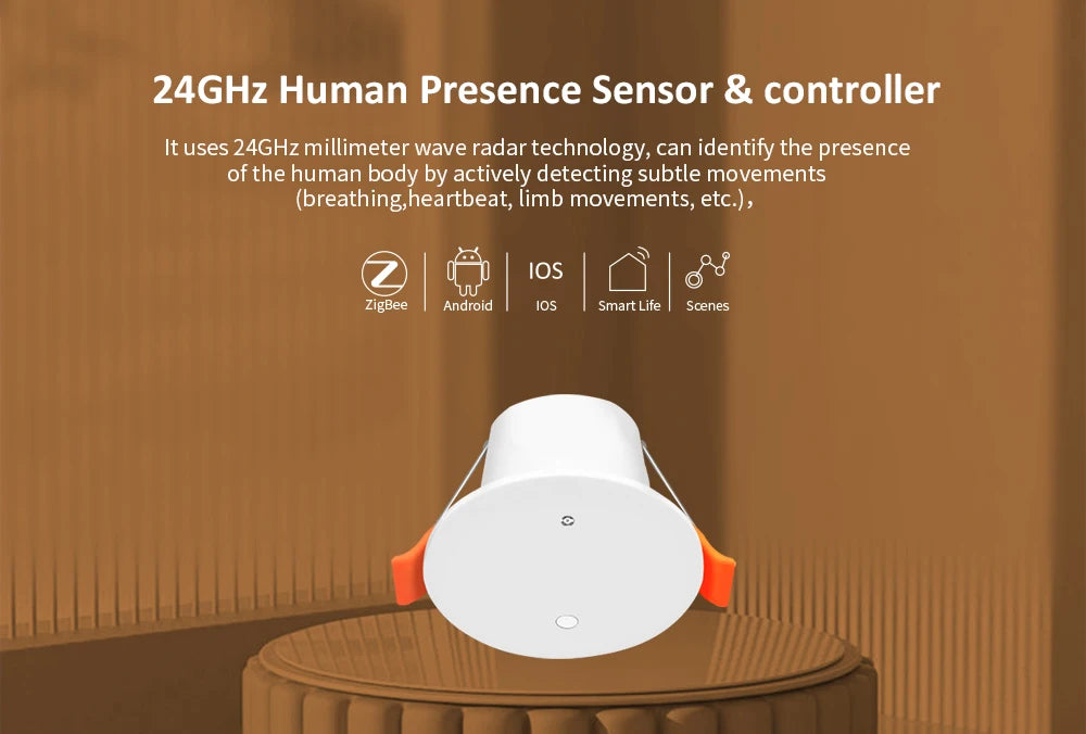 Tuya Zigbee Pir 24GHz Human Presence Sensor and Controller Millimeter Wave Smart Home Motion Sensor Luminance Smart On/Off