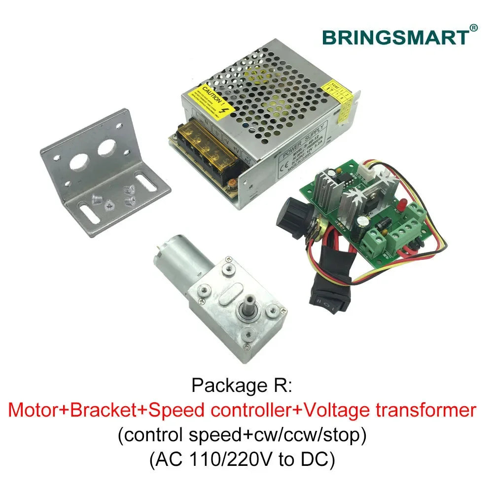 Bringsmart JGY-370 Worm Gear Motor 6v High Torque 12V DC Motor Low Speed 12 Volt Reducer Micro Self-lock Electric Motor