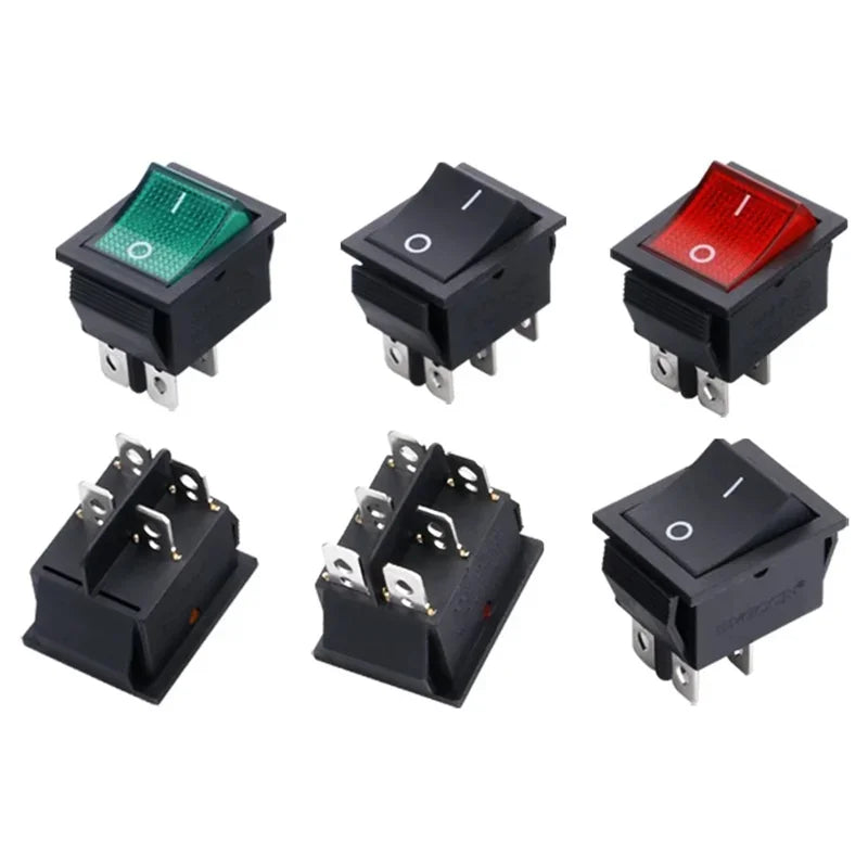 5PCS KCD4 Rocker Switch On Off with Led 4 16A 250V 220V Small 6Pin 4Pin Light for 2 Position Lamp 10A Rocket