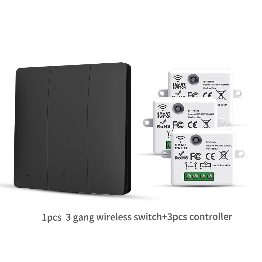 RF433 Self-Powered Wireless Light Switch, Kinetic Energy No Battery,Long Range Wall-Penetrating Signal, Easy Retrofit for Home