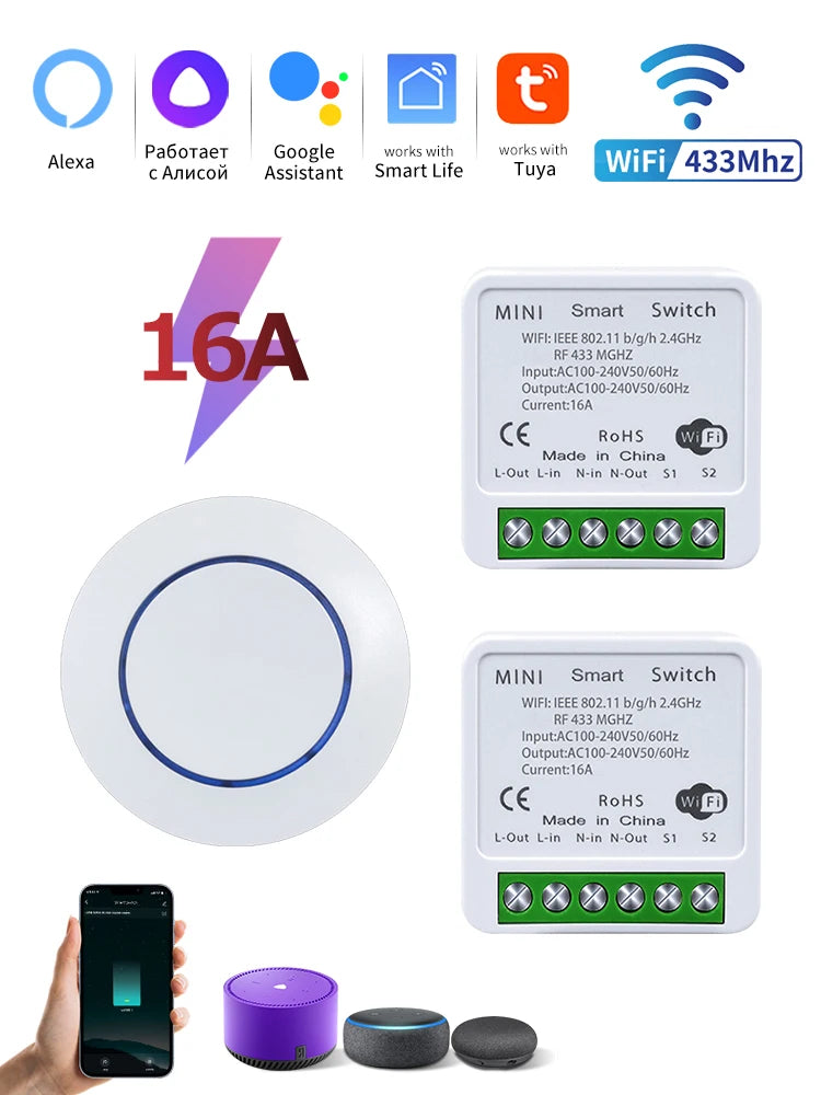 WiFi Circuit Breaker Tuya Smart Home APP Phone Voice Control Wireless Remote Switch RF433 for Alexa/Google Assistant/Smart Life