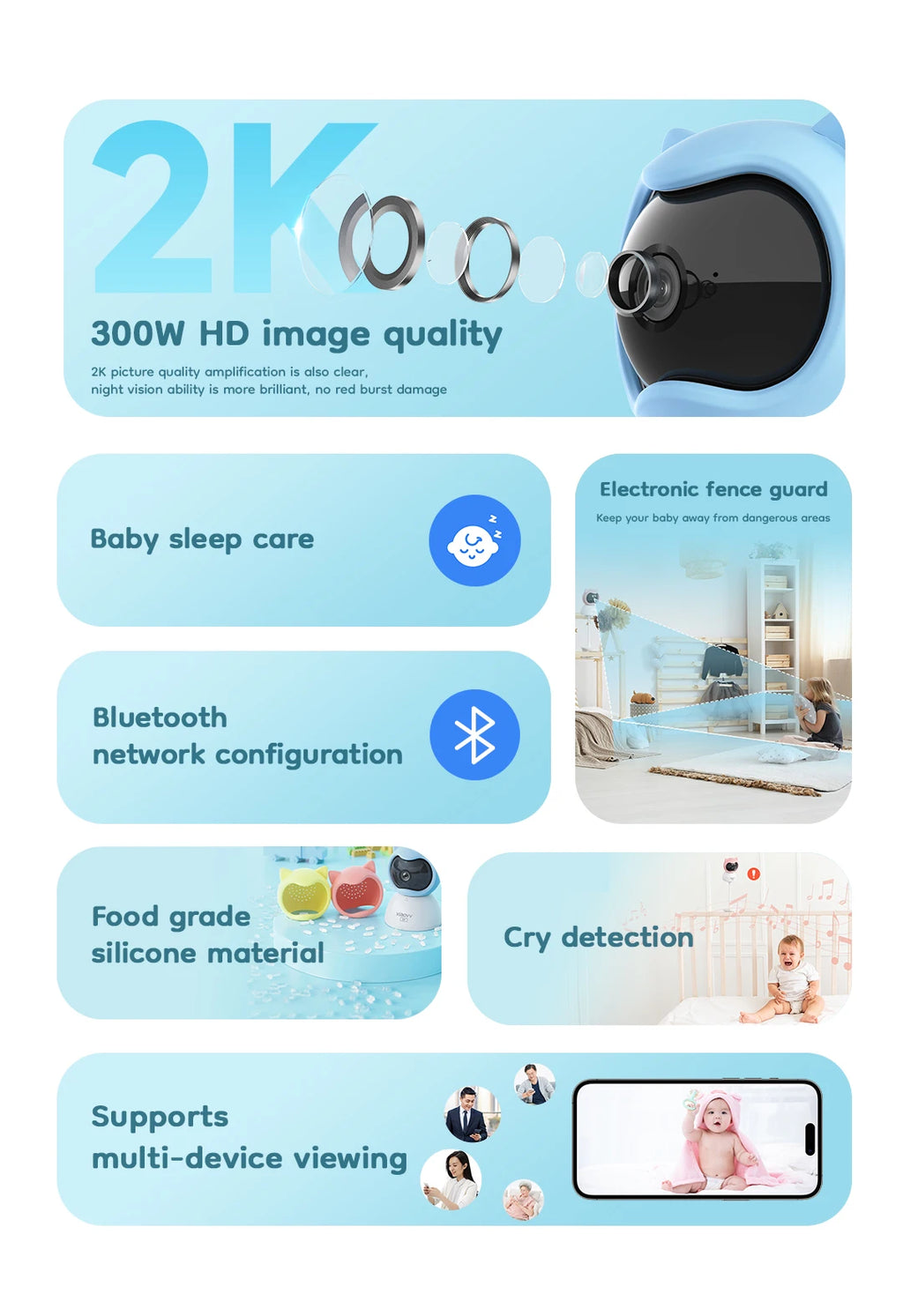 4MP WiFi xiaovv indoor Baby Monitor Two-Way Audio Motion Detection Night Vision Baby Camera for Home Security 360°