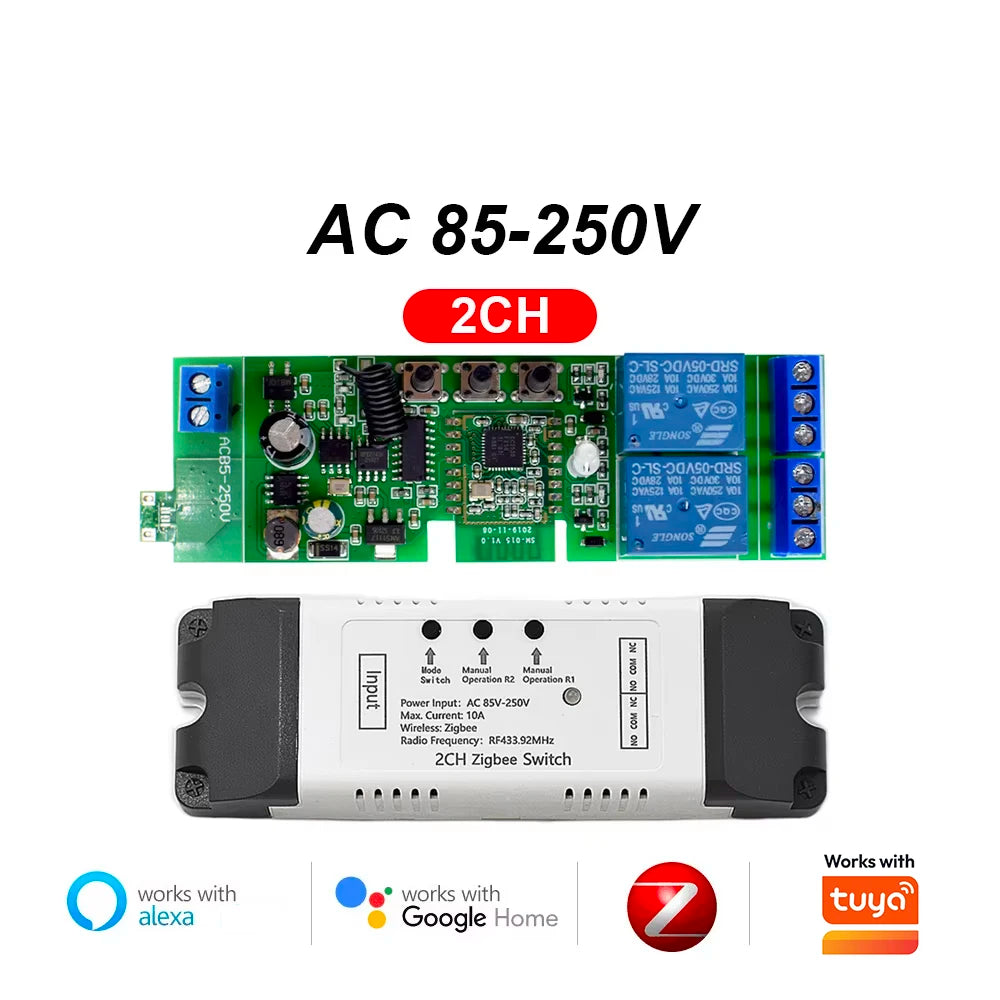 Zigbee 1 2 4 Gang Switch Relay Module Dc 12v 24v 220v Dry Contact 4CH Din Rail Controller Works with Tuya Alexa Gateway Required