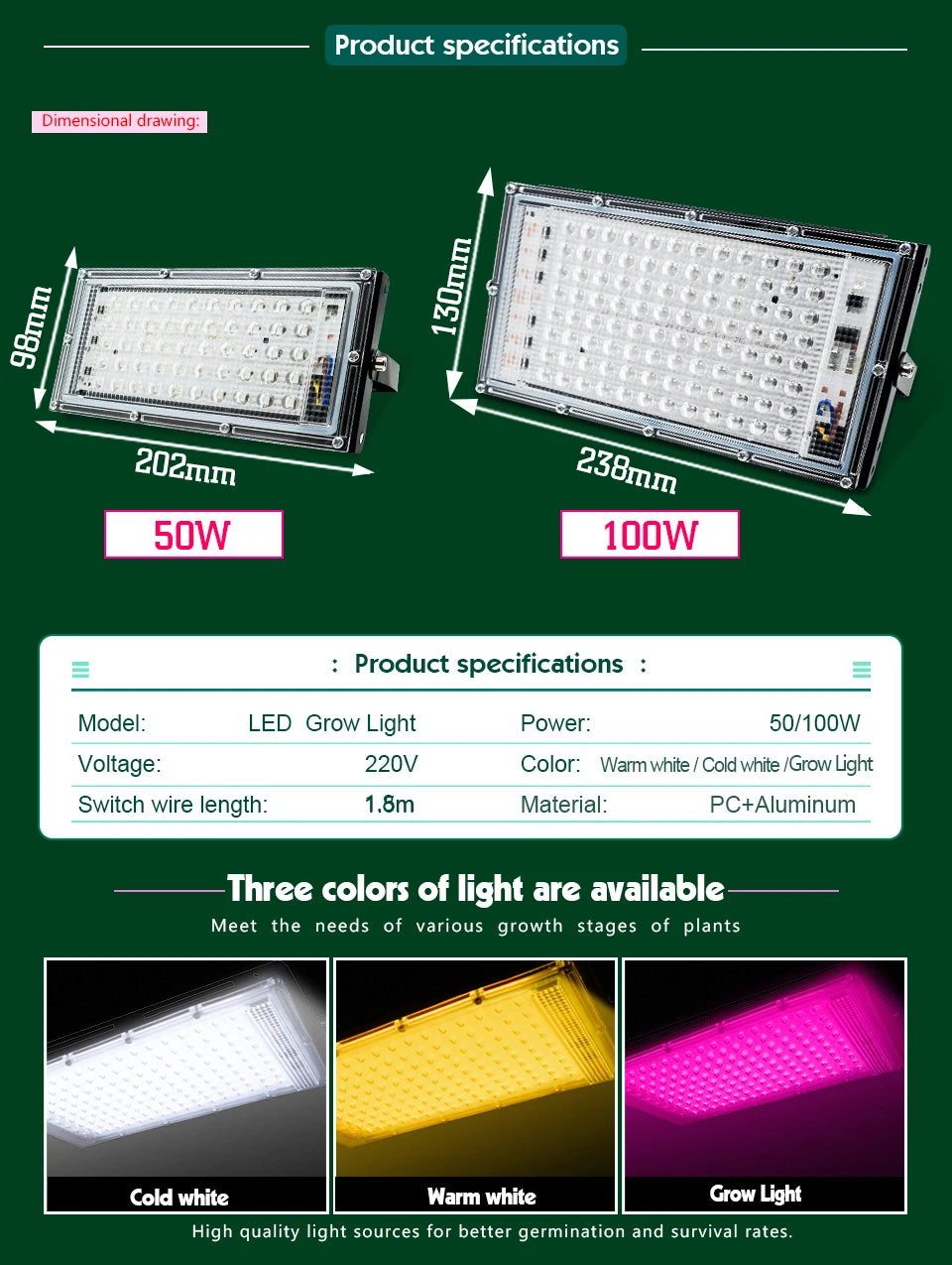 50W 100W Led Flood Light IP65 Waterproof AC 220V Full Spectrum Floodlight Spotlight LED Reflector Street Lamp Wall Flood Lights