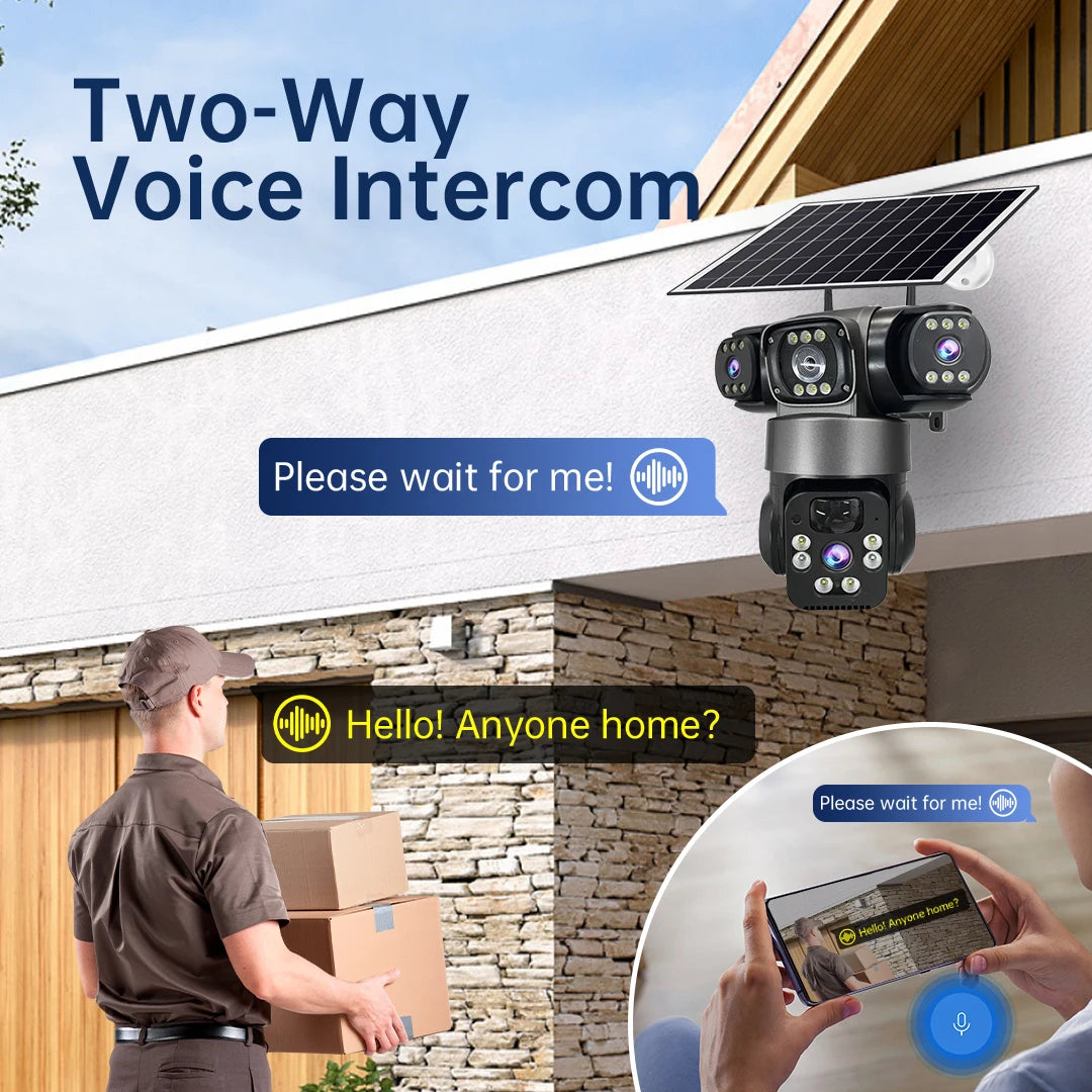 15MP IP Wifi Camera Wireless Solar Camera PTZ 3 Lens Outdoor Waterproof 10X Zoom Night Vision PIR Human Detect Security Camera