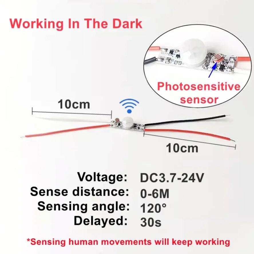 5V 12V 24V Light-operated Switch Movement Detector 6M PIR Motion Sensor Timer Switch Control Light Strip Desk Lamp Night Light