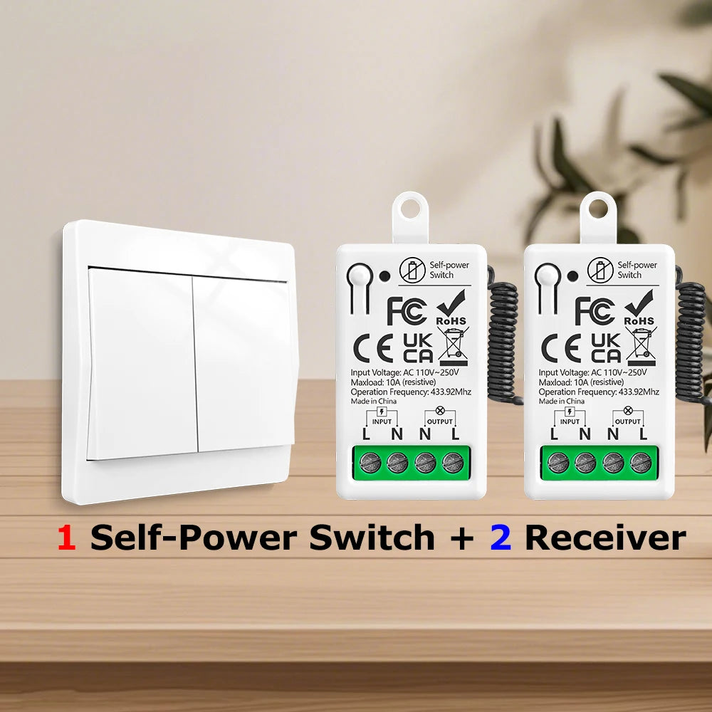 433MHz Wireless Self-Powered Light Switch AC 110V 220V Receiver RF 86 Wall Switch No need Battery for Home Appliance LED Lamp
