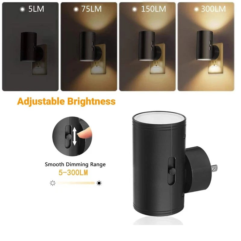 LED Night Light Plug in Dusk to Dawn Sensor Adjustable Brightness Dimmable Night Lights for Kitchen Hallway Bedroom Stairs