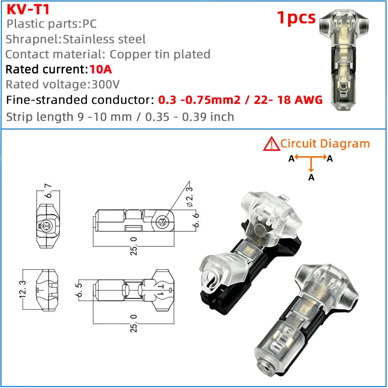Quick Wire Connection T-Type No Wire Cutting LED Solder-Free Wire Connector Piercing Style Parallel Line Distributor