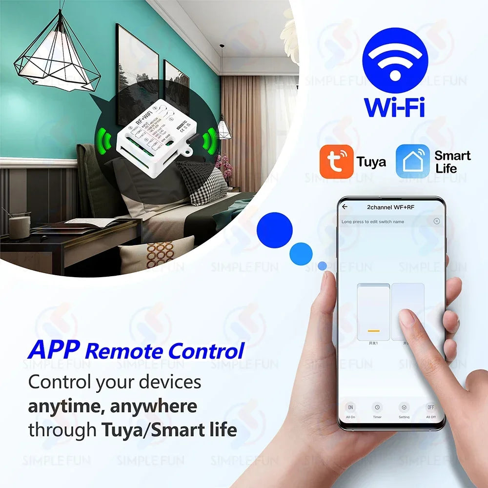 Tuya WiFi RF433mhz Motor Remote Control Switch 2 CH DC 12V 24V DIY Switch/Garage Door Opener/Motor,Work with Alexa Google Home