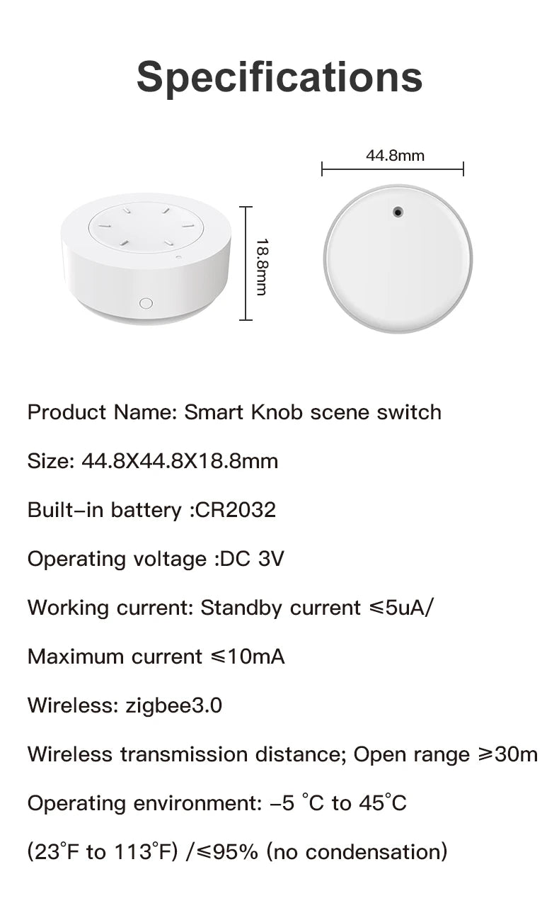 Works with Tuya ZigBee Smart Knob Switch Wireless Scene Switch Button Remote Dimmer Battery Powered Automation for Smart Life AP
