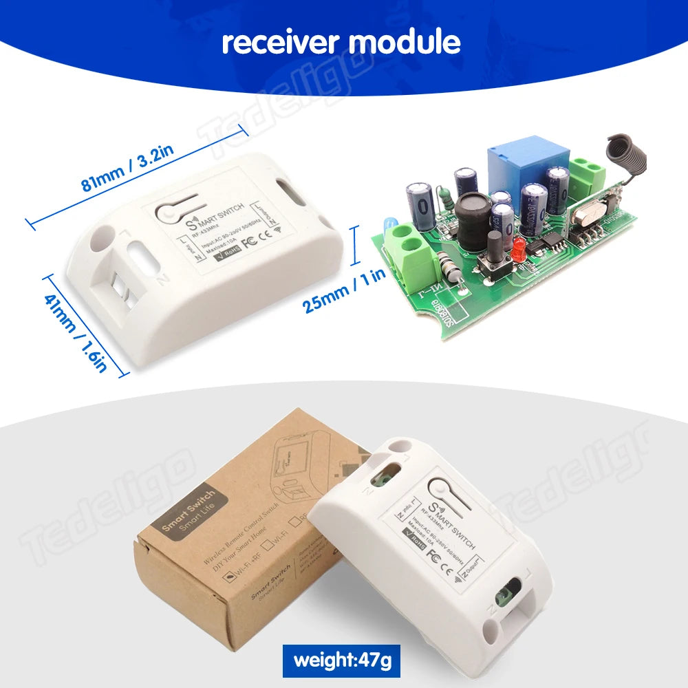 Wireless Light Switches RF 433 Mhz  Remote on Off Switch Controller Relay Ac220v 10A Smart Home Control Ceiling Lamp LED Fan