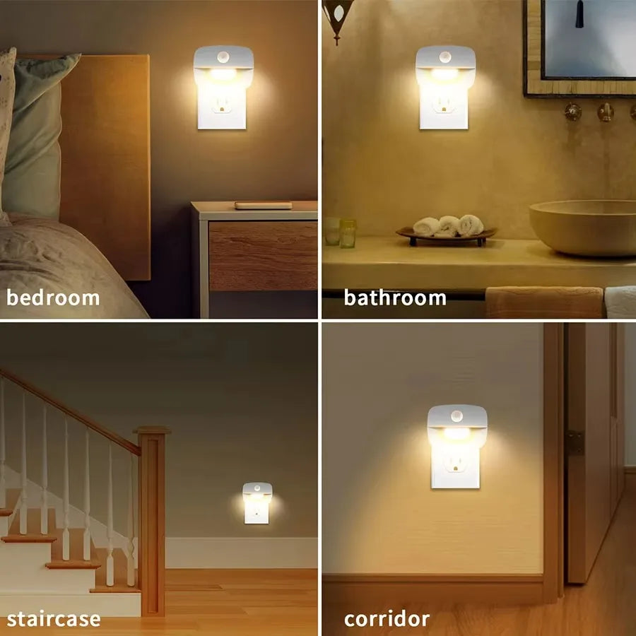 EU Plug Night Light PIR Sensor Automatic Sensor On/Off Bedside Light For Bedroom Washroom Children's Room Closet Night Lighting