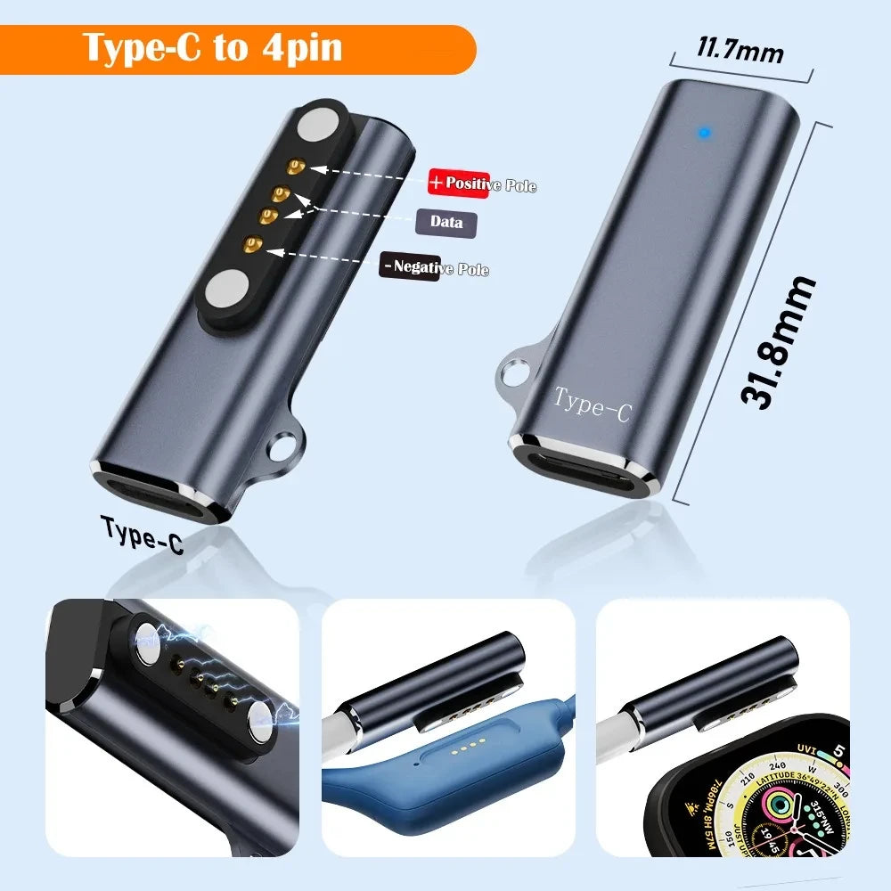 Suitable for Shokz devices bone transfer headset/smart watch charging adapter USB-C to 7.62MM 2-pin/4-pin magnetic charging port