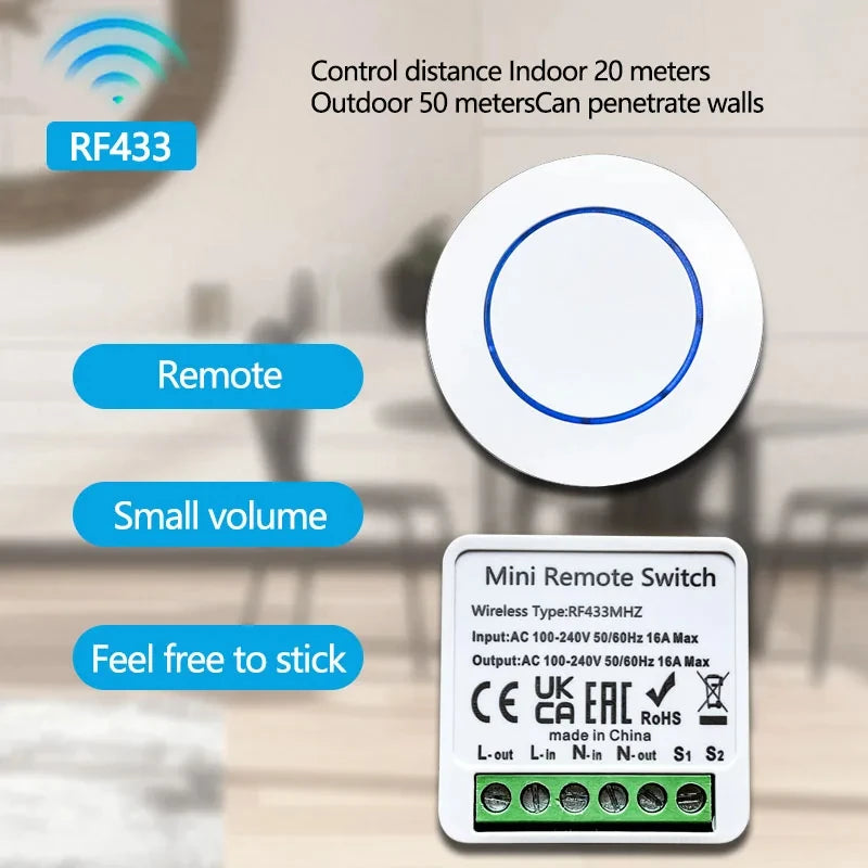 10A Relay Receiver Module Transmitter Light Switch Wireless Universal 433MHz Remote Control Switch for Smart Home LED Fan DIY