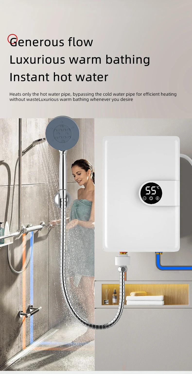Smart Inverter Electric Water Heater Instant Water Heater Fast Heating Shower Instant Heating Water Heater LED Touch Controls