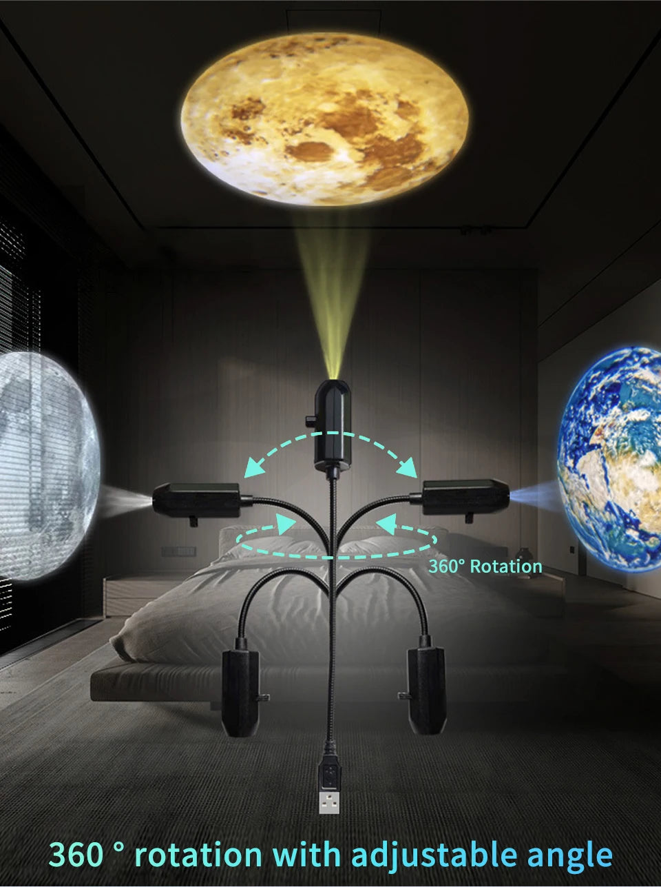 5V USB Direct Insertion Projection Light Planet/Halloween Theme Replacement Light Strip Indoor Ceiling Decorate Projection Light