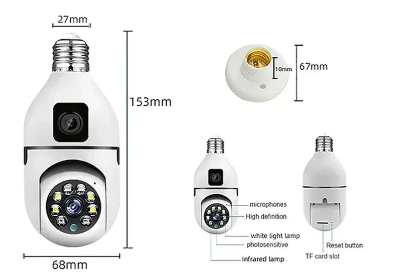 8MP E27 Bulb Surveillance Camera Wifi Camera Dual Lens Security Wireless Baby Monitor Two-way Automatic Human Tracking Monitor