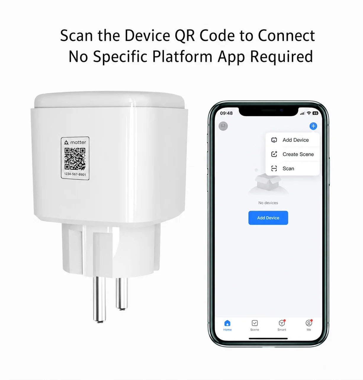 Tuya Matter EU Smart Plug 16A with Energy Consumption Tracking, Compatible with Apple HomeKit, Google Home, and Alexa