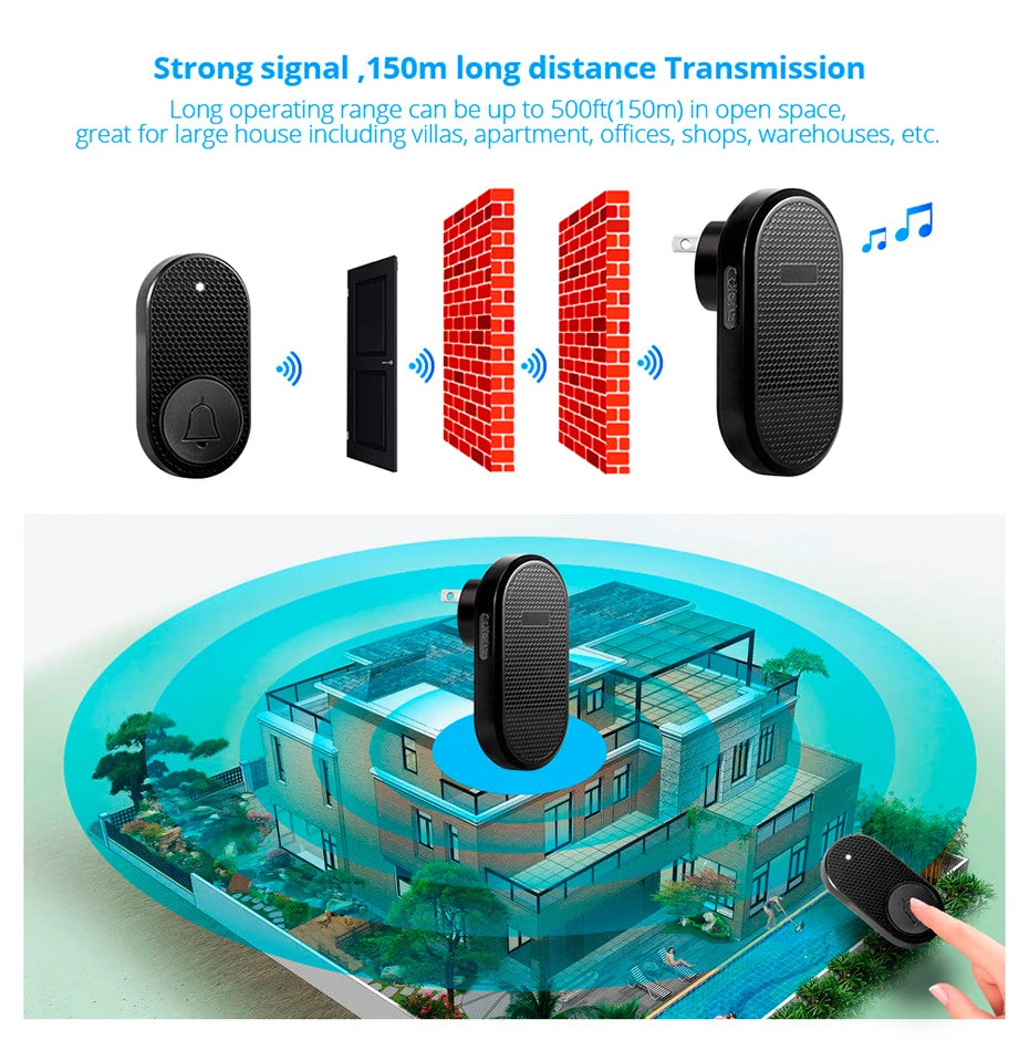 KERUI Wireless Doorbell with 33 Songs Melody Smart Home Welcome Chime Kit 4 Level Volume Intelligent Door Bell 150m Transmission