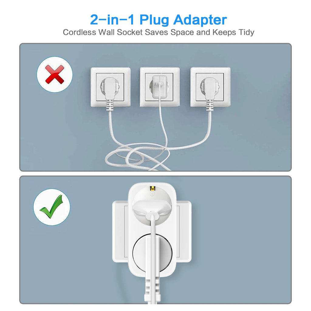 2-in-1 portable travel adapter plug socket adapter, high flame-retardant material travel household expansion socket
