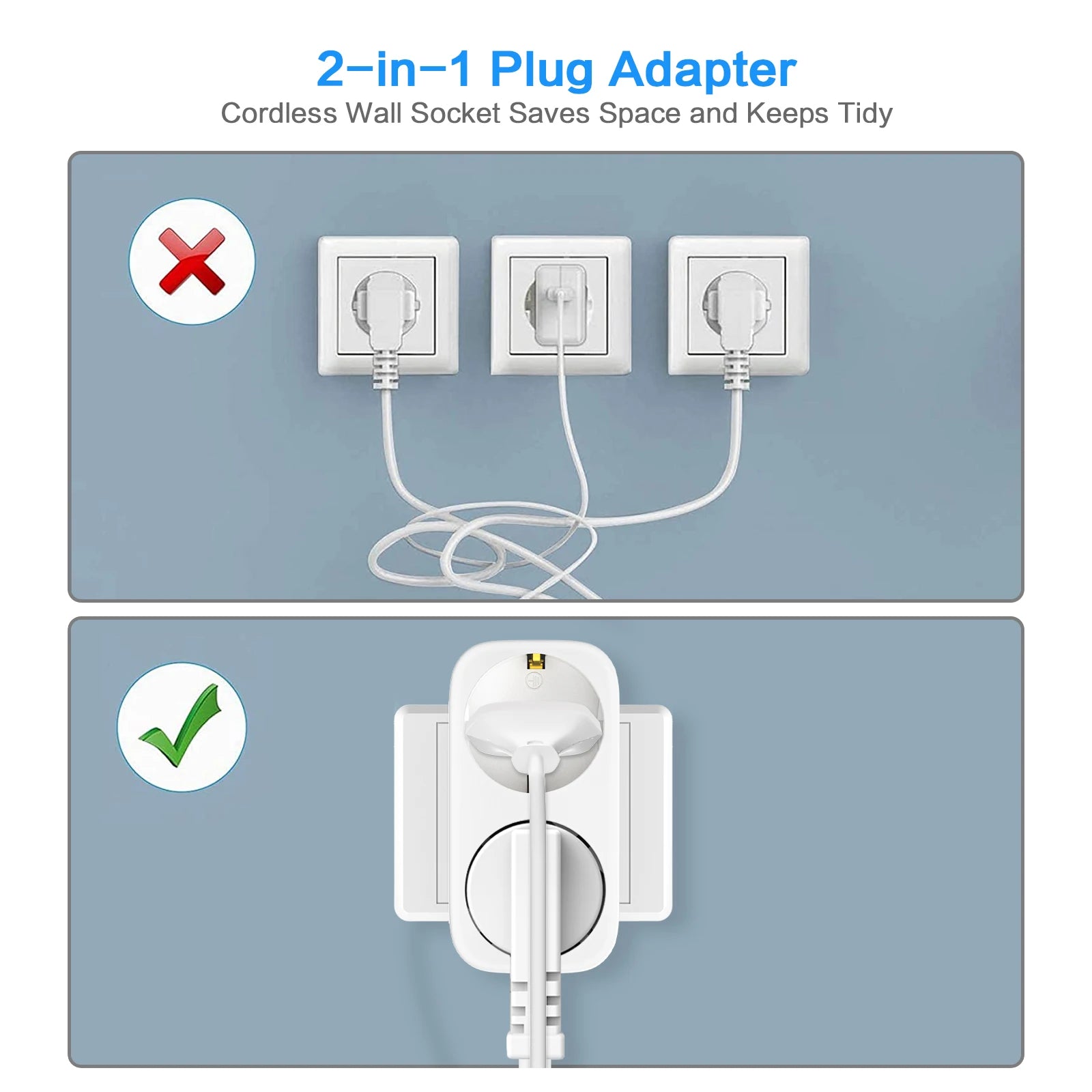 2-in-1 portable travel adapter plug socket adapter, high flame-retardant material travel household expansion socket