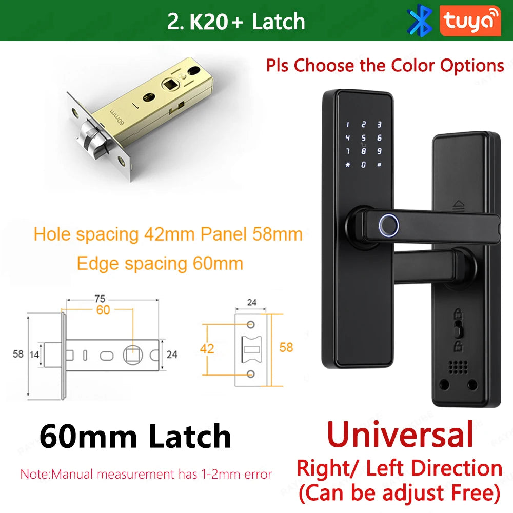 CDOK K20-Tuya Bluetooth door lock, multiple unlocking methods, suitable for office/apartment/B&B/bedroom doors